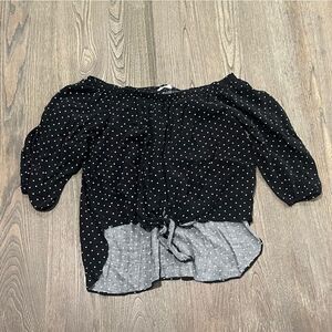 Soprano Womens Blouse Off Shoulder Polka Dot 3/4 Puff Sleeve Black White Size M